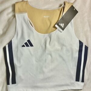 Adidas Adizero Sample Crop Top Tank – White & Gold Athletic Training